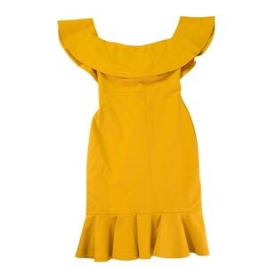Lulus Confidence Boost Off-The-Shoulder Bodycon Dress Mustard Yellow S JD8363